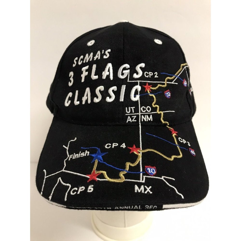 SCMA 3 Flags Classic California Racing Club Black Adjustable Embroidered Hat